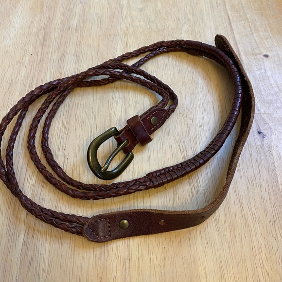 Woven Braided Leather Belt Women's Brown w/ Buckle Pad - Picture 5 of 5